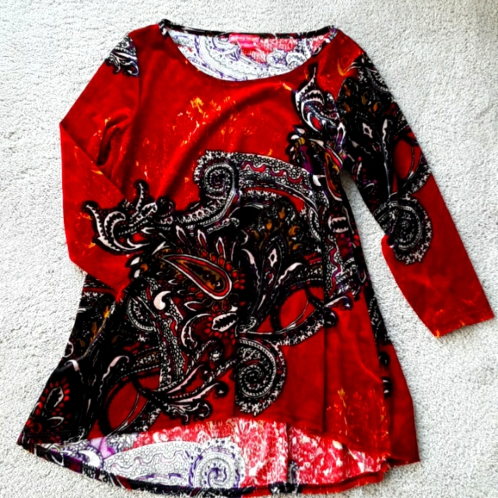 Sunny Leigh paisley velour tunic SZ M
